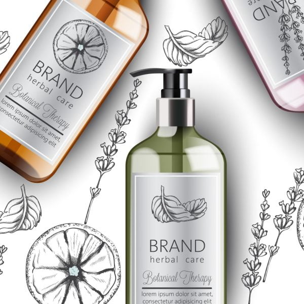 composition-of-bottles-of-organic-shampoo-with-herbal-care-various-plants-and-colors-mint-orange-and-lavender-place-for-text